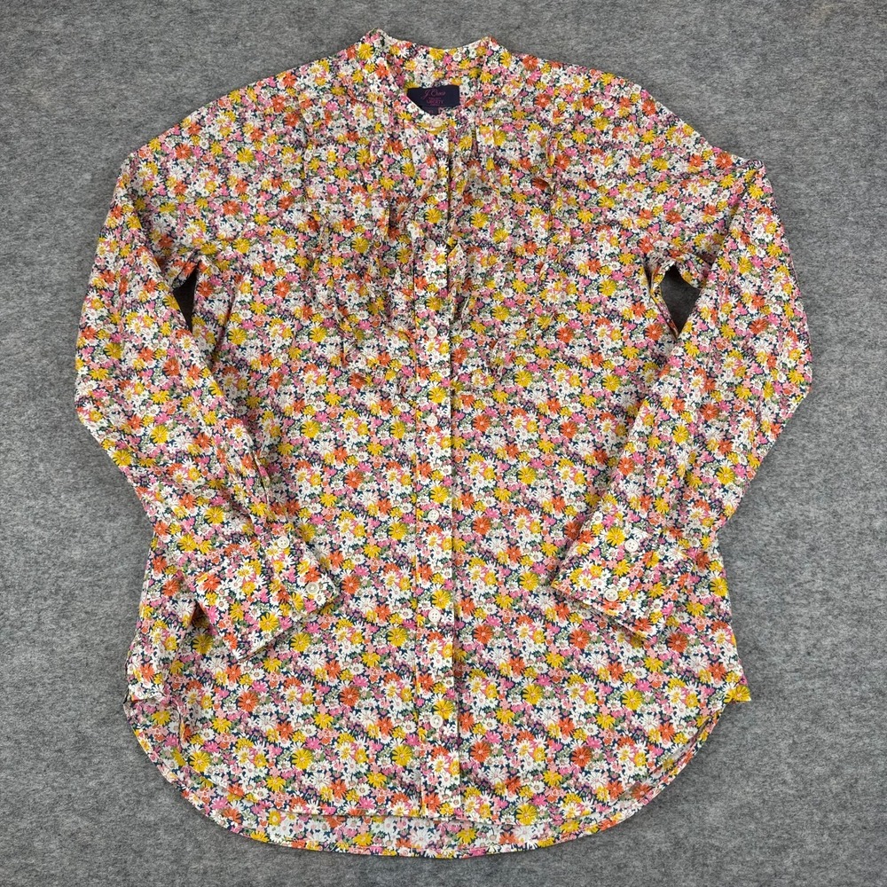 J‎ Crew Band Collar Ruffle Front Shirt Liberty Fabric Libby Floral Womens XS